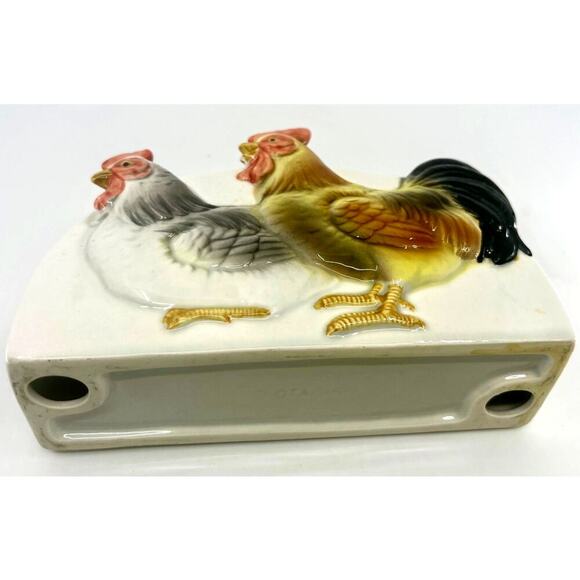Vintage Otagiri ROOSTER CHICKENS FARM SCENE Napkin Holder JAPAN 1950's - Picture 5 of 7